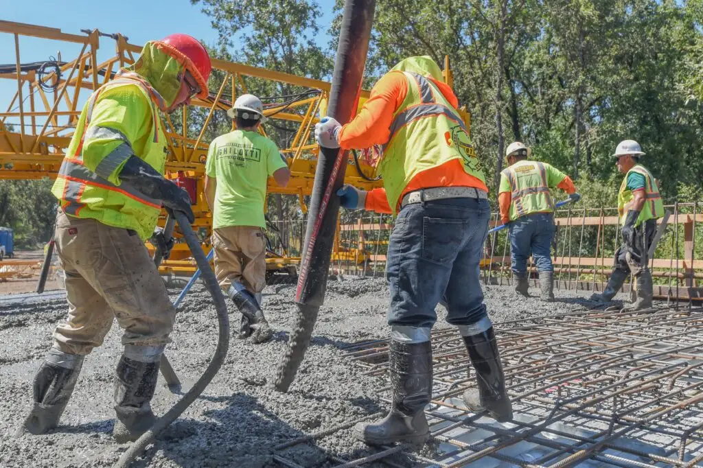 Closeup of Ghilotti crews pouring concrete during Sonoma County Airport project