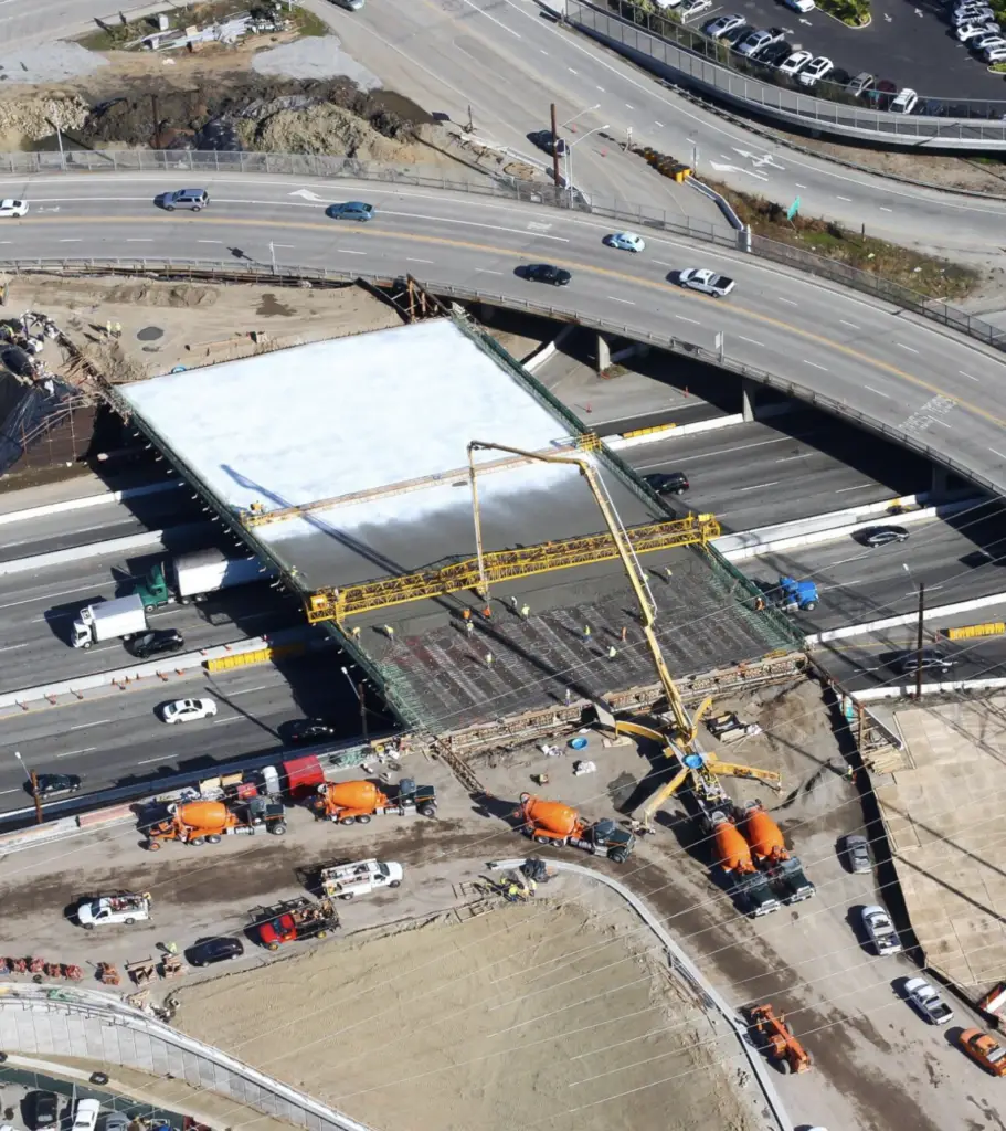 Aerial view of bridge project under construction