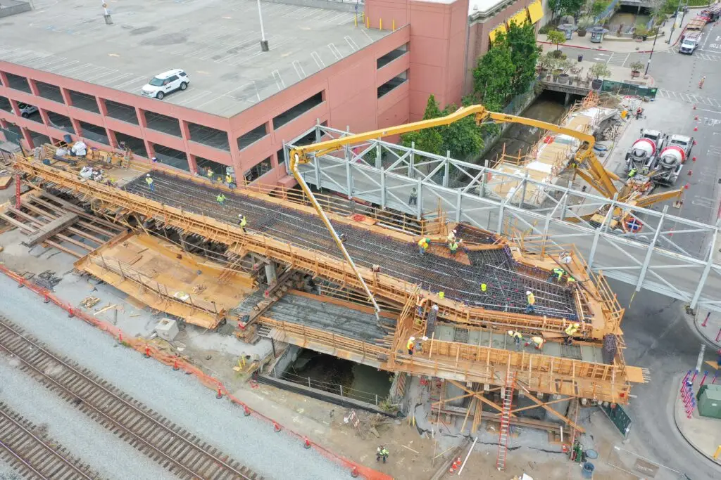 Aerial view of overpass construction project in Emeryville, CA