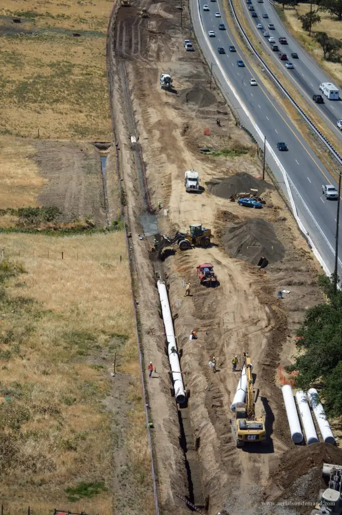 Aerial view of dug out trench for North Marin Aqueduct Relocation project