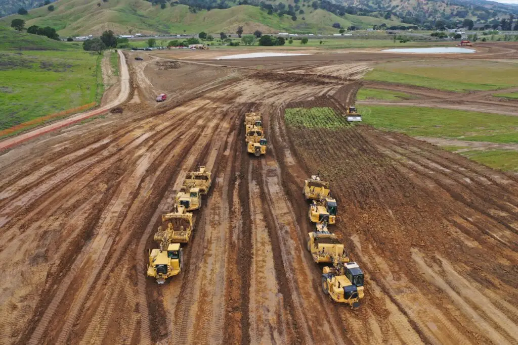 Aerial view of on-site heavy equipment for Lagoon Valley project