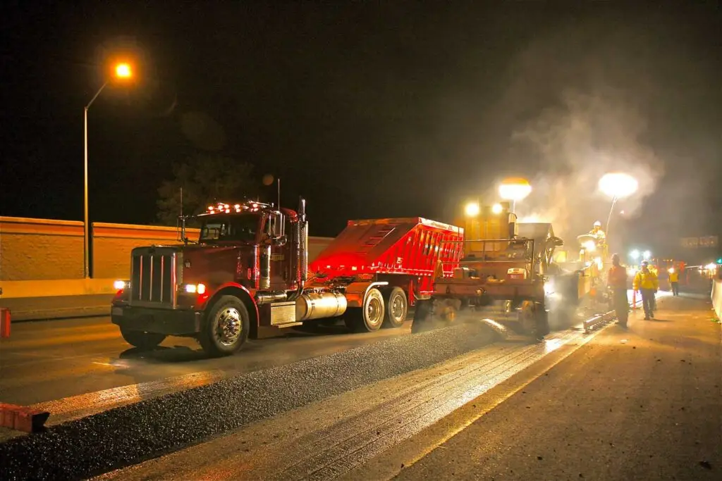 Night crew working on Highway 101 pacing project in Petaluma